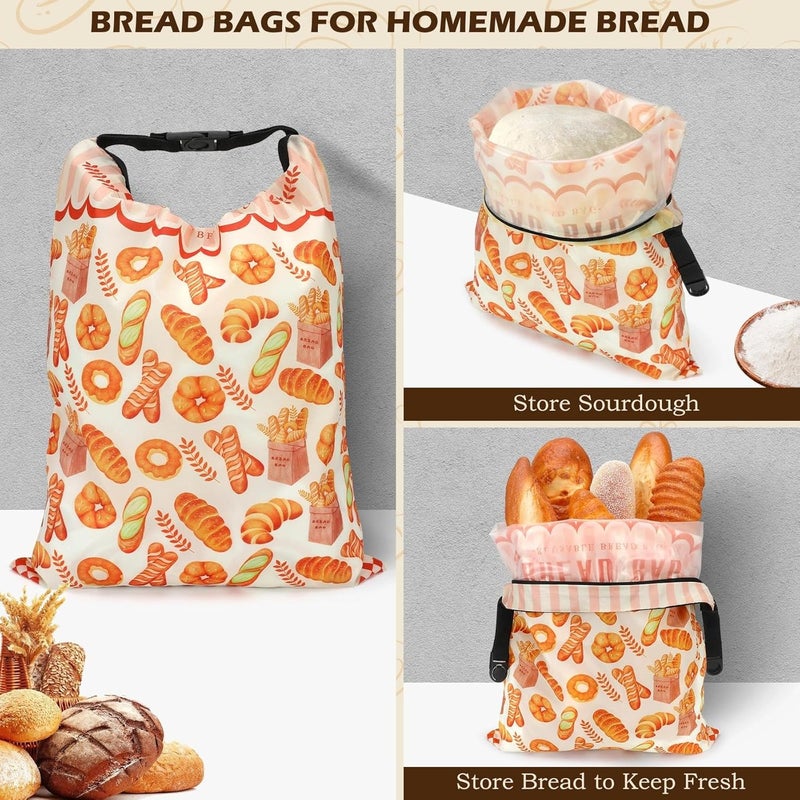 Revahope 2 Pack Reusable Bread Bags for Homemade Bread, 17"×13" Sourdough Bread Storage Bags with Bowl Cover - Keep Loaf Fresh and Easy to Wash(Yellow Buns Style) - Image 2